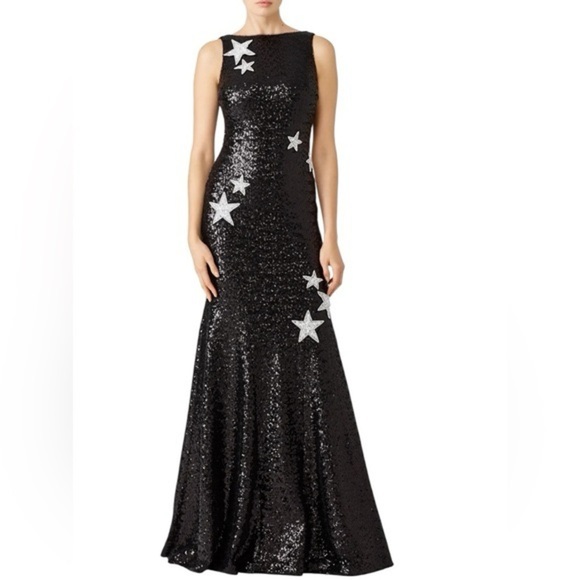 Theia Dresses & Skirts - Theia Black Sequin Embellished Plunge Back Stargaze Gown